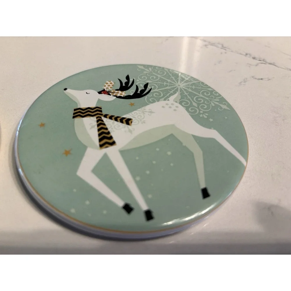 Pier 1 Winter Deer Farmhouse Stoneware Coaster‎ Set Of 2